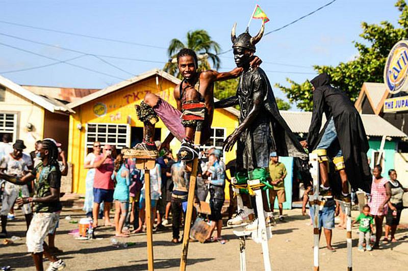 Carriacou carnival with traditional Jab Jab Devil figures.