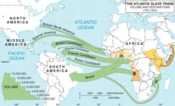 Map of slave trade between Africa and the Americas.