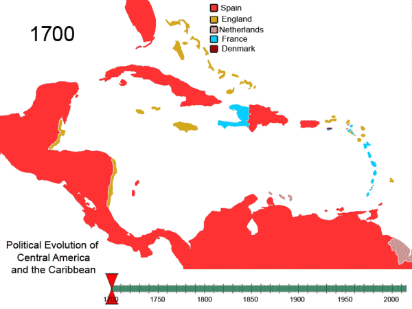 Foreign countries owning the Caribbean on a map.