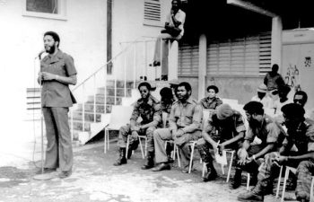 Maurice Bishop speeching during the Grenada Revolution.